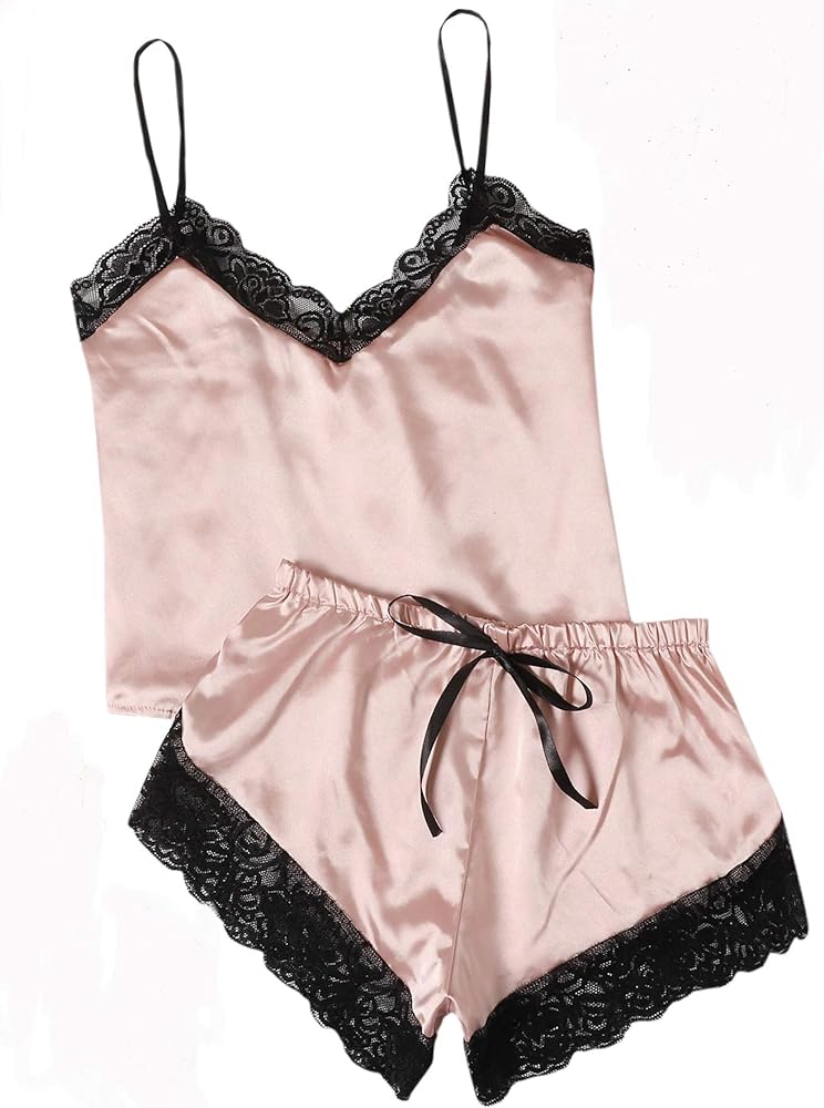 Floerns Women's Satin Lace Cami Top and Shorts Pajama Set