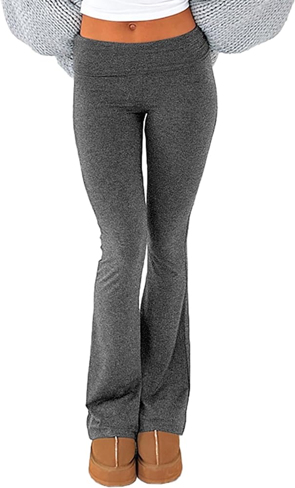 Hafailia Womens Casual Soft Flare Leggings Slim Fit Fold Over Waist Lounge Yoga Pants