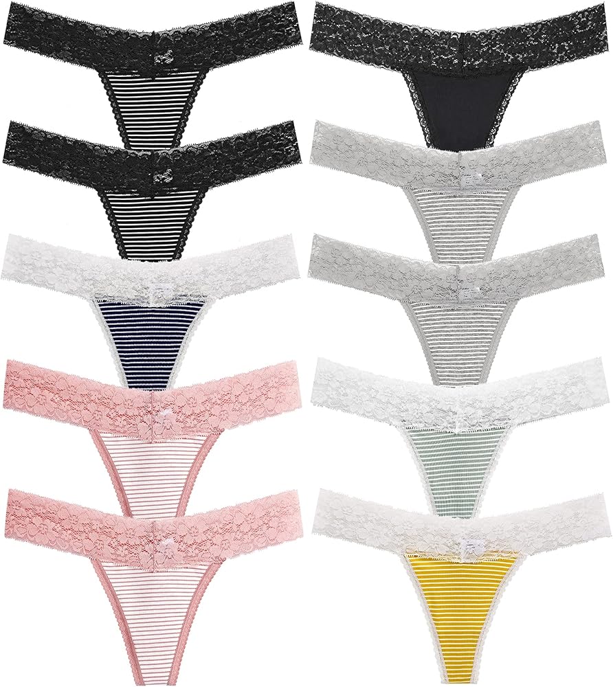 CULAYII Womens Cotton Thong Underwear Pack Lace Sexy Breathable Bikini Panties Soft Stretch T-back Hollow Out