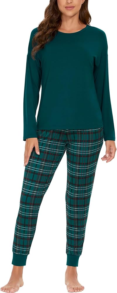 GYS Women's Pajama Sets Bamboo Viscose Long Sleeve Sleepwear with Pants Soft Pjs Lounge Set Ladies Loungewear