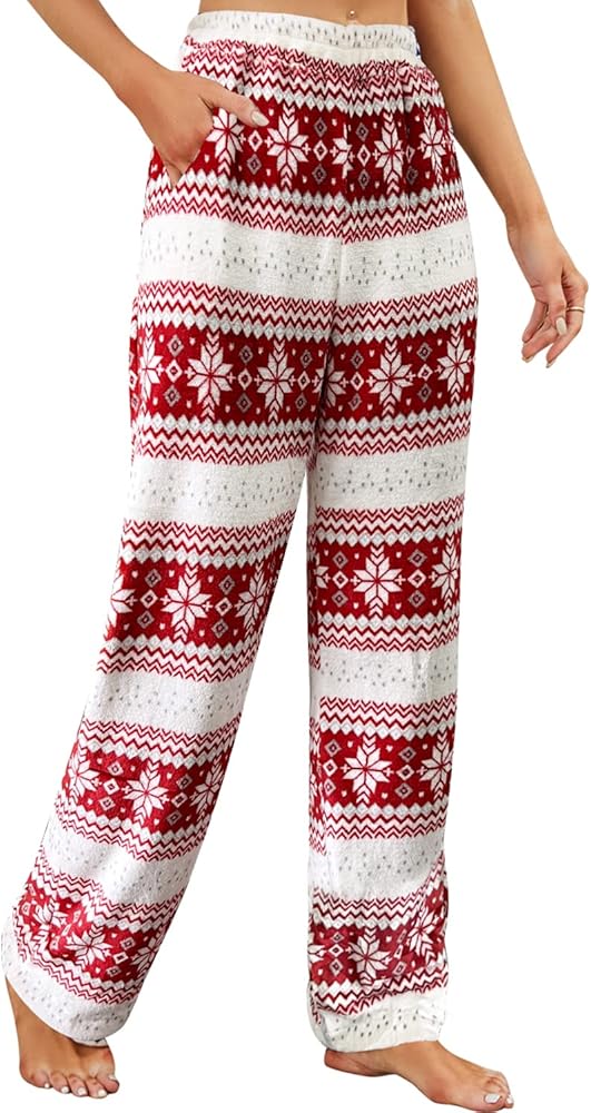 ReachMe Womens Winter Plush Fluffy Pajama Pants with Pockets Warm Fleece Lounge Pants Sleepwear Bottoms