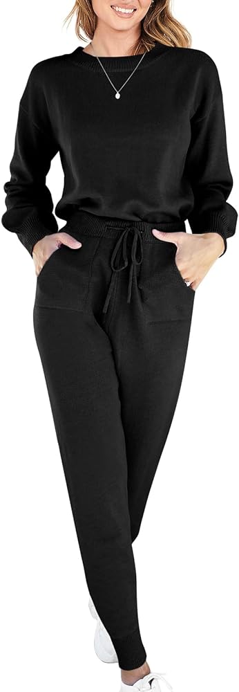 ANRABESS Women's Two Piece Outfits Sweater Sets Long Sleeve Knit Pullover Jogger Pants Tracksuit Lounge Set 2024 Fall Fashion