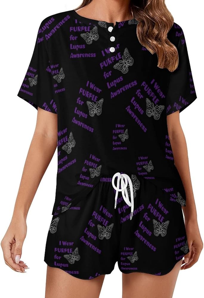 I Wear Purple for Lupus Awareness Pajamas for Women Set Summer Home Lounge Suit Tops And Shorts Soft Sleepwear