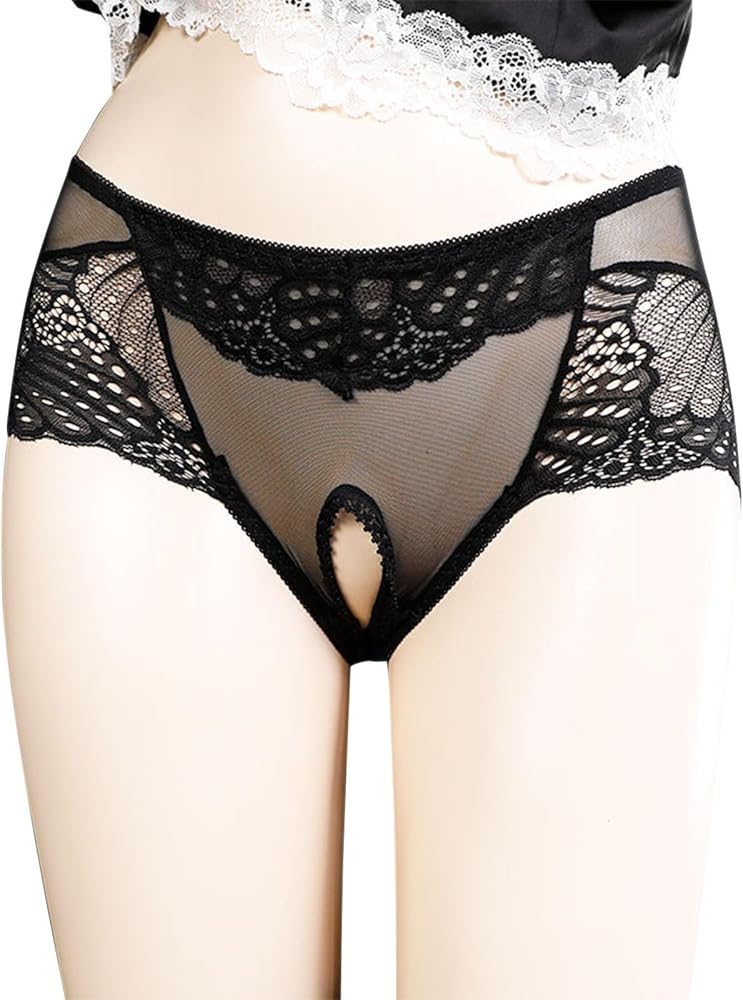 Women's Hi-Cut Panties, Lace Floral Underwear, High-Waisted Smoothing Panty Briefs Open File Underpant