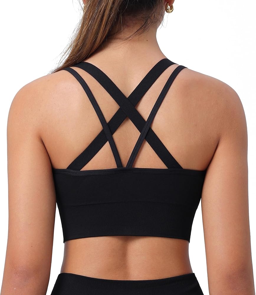 Sports Bra for Women, Wirefree Criss Cross Back Padded Medium Support Workout Yoga Workout Bra