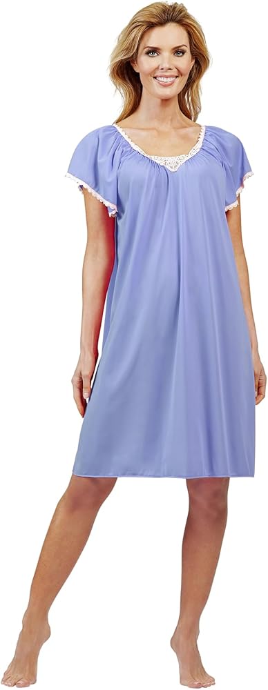 Shadowline Women's Cameo Short Nightgown with Flutter Sleeve