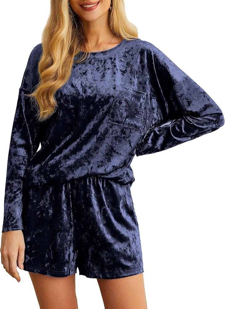 PrinStory 2024 Pajama Sets for Women Long Sleeve Velvet Sleepwear 2 Piece Lounge Sets Soft Pjs Loungewear with Pockets