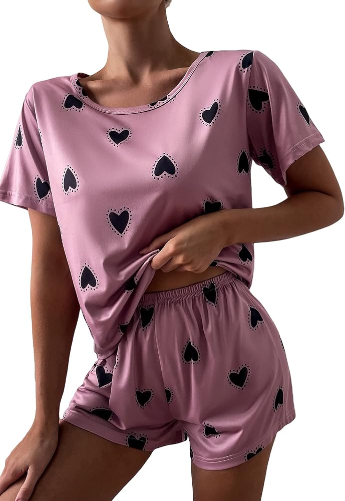 SOLY HUX Pajama Set for Women Cute Print Short Sleeve Tee and Shorts Lounge Sleepwear