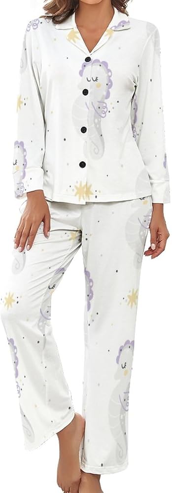 2-Piece Women's Pajama Set with V-Neck Long Sleeve Top And Pocketed Pants - Sleepwear Nightwear