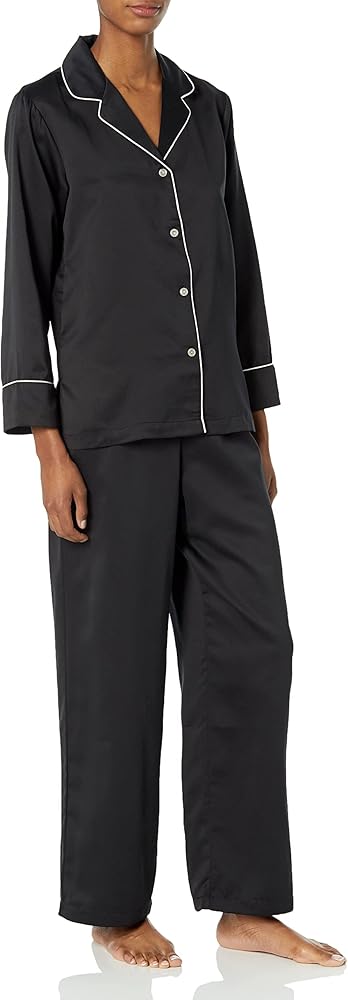 Natori Women's Satin Essentials L/S Notch Pj Cb: 27” / Inseam: 29”