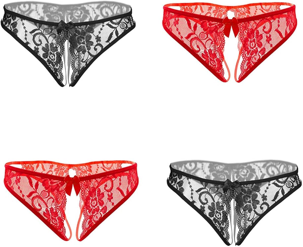 LINUMIN Women Sexy Panties Floral Lace Briefs Thongs Underwear Pack of 4