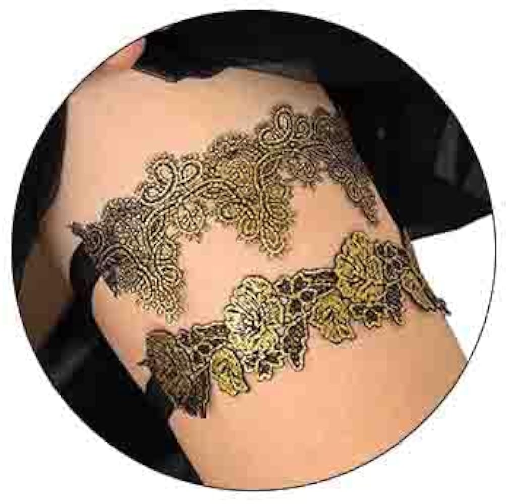 Formery Sexy Lace Garter Set Black Women's Party Garters Gold Crochet Leg Ring Prom Wedding for Bride and Bridesmaid(2PCS)…