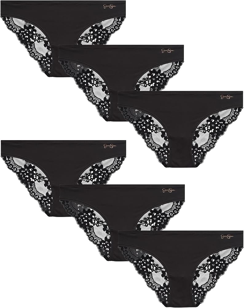 Jessica Simpson Women's Underwear - 6 Pack Microfiber Lace Bikini Panties (S-XL)