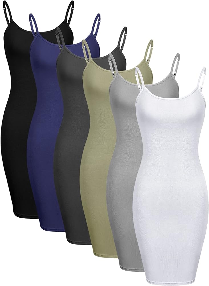 Geyoga 6 Pack Women's Cami Dress, Long Tank Dress Spaghetti Strap Slips for Under Dresses, Long Camisoles for Layering