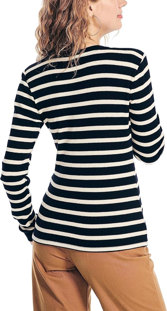 Nautica Women's Striped Long-Sleeve Rib-Knit Top