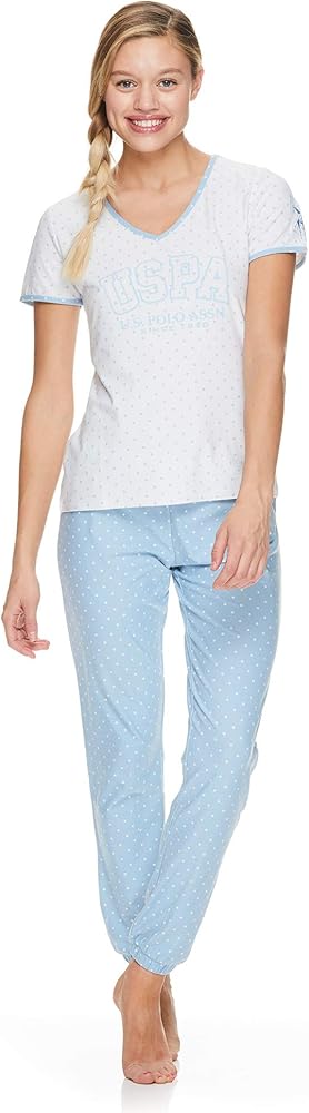 U.S. Polo Assn. Womens Short Sleeve Shirt and Lounge Skinny Pajama Pants Sleepwear Set