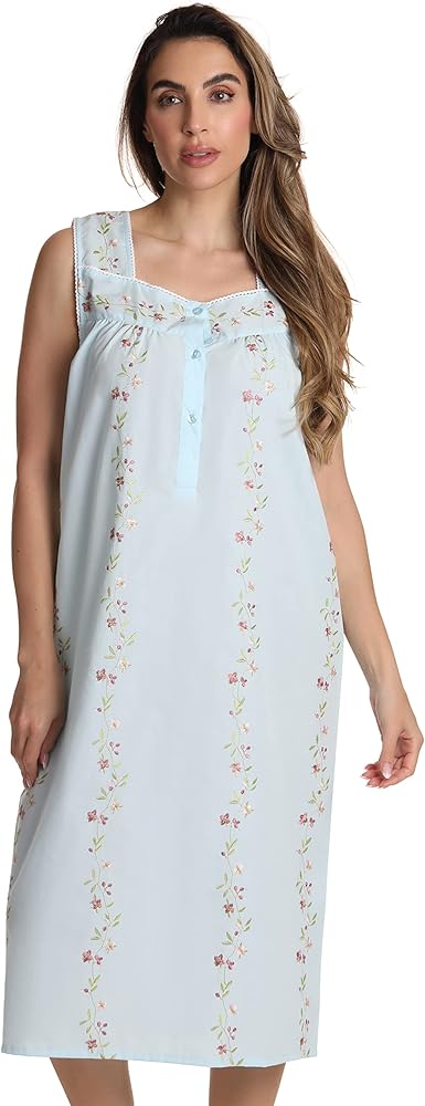 Dreamcrest 100% Cotton Sleeveless Night Gown for Women Cute Floral Summer Sleep Dress