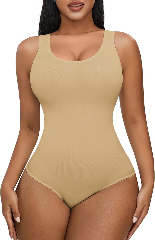 Hioffer Shapewear Bodysuit Thong for Women Tummy Control Slim Shaping Bodysuits Sleeveless Full Body Shaper Tops