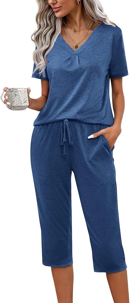 difficort Women's Pajama Sets Long Sleeve Lounge Sets Pjs Sleepwear with Pockets