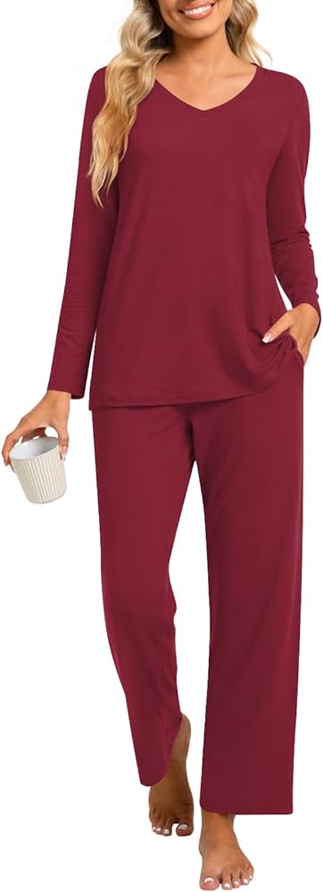 syoss 2 Piece Women's Fall Pajama Sets, Long Sleeve Lounge Sleepwear Ladies Pjs Sets with Pockets