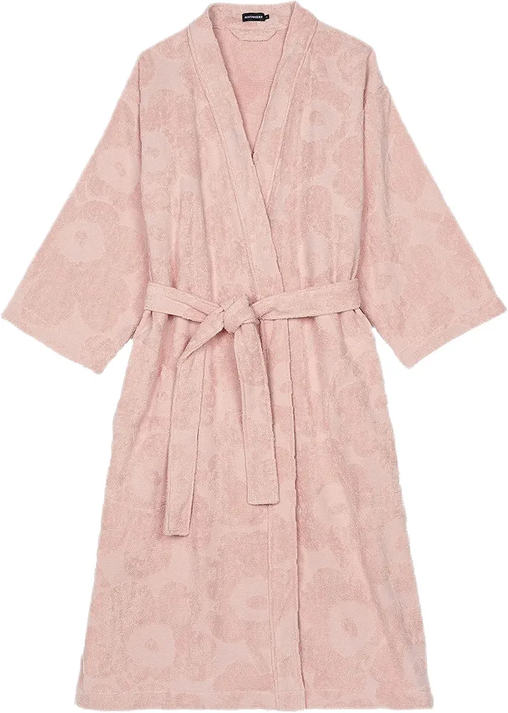 MARIMEKKO Pieni Unikko Terry Cotton Bathrobe (Powder Pink) – Floral Patterned Bathrobe – 46 in x 23 in (S/M)