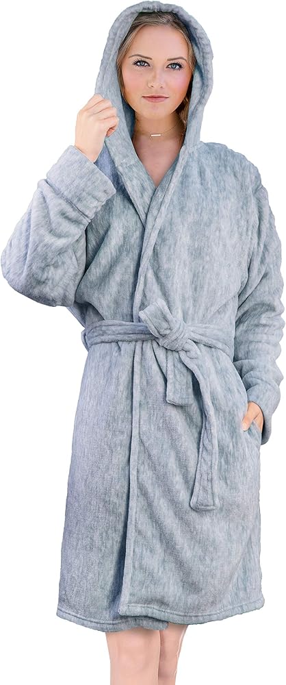 PAVILIA Short Robe for Women, Womens Robes Lightweight, Plush Fluffy Shower Robe, Soft Fuzzy Summer Bath Robe with Pockets