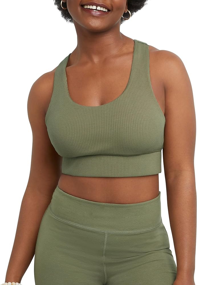 Hanes Womens Originals Longline Racerback Sports Bra, Moderate Support Pullover Sports Bra