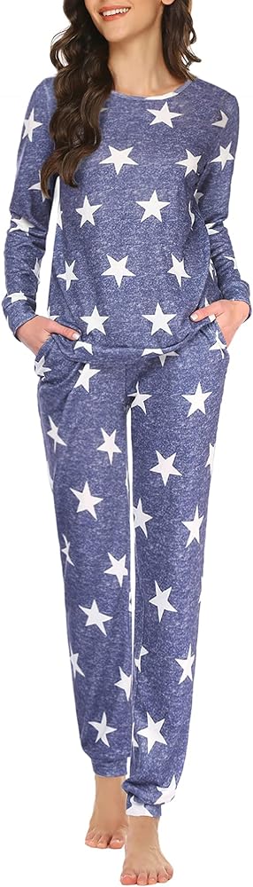 Ekouaer Pajama Sets Long Sleeve Jogger Sets 2 Piece Lounge Sets PJ Sets Sleepwear Loungewear for Women