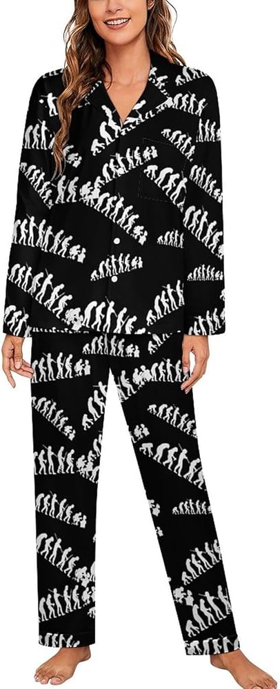 Evolution Of A Computer Profile Cotton 2 Pcs Womens Pajama Sets Long Sleeve Sleepwear Cuban Collar Nightwear Loungewear