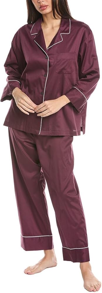 Natori Cotton Sateen Essentials Mandarin PJ Set Chocolate Cherry S (Women's 6-8)