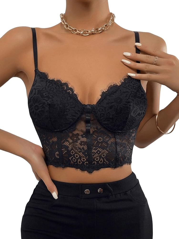 SOLY HUX Women's Lace Bustier Crop Cami Top Sexy Adjustable Camisole Tank Top