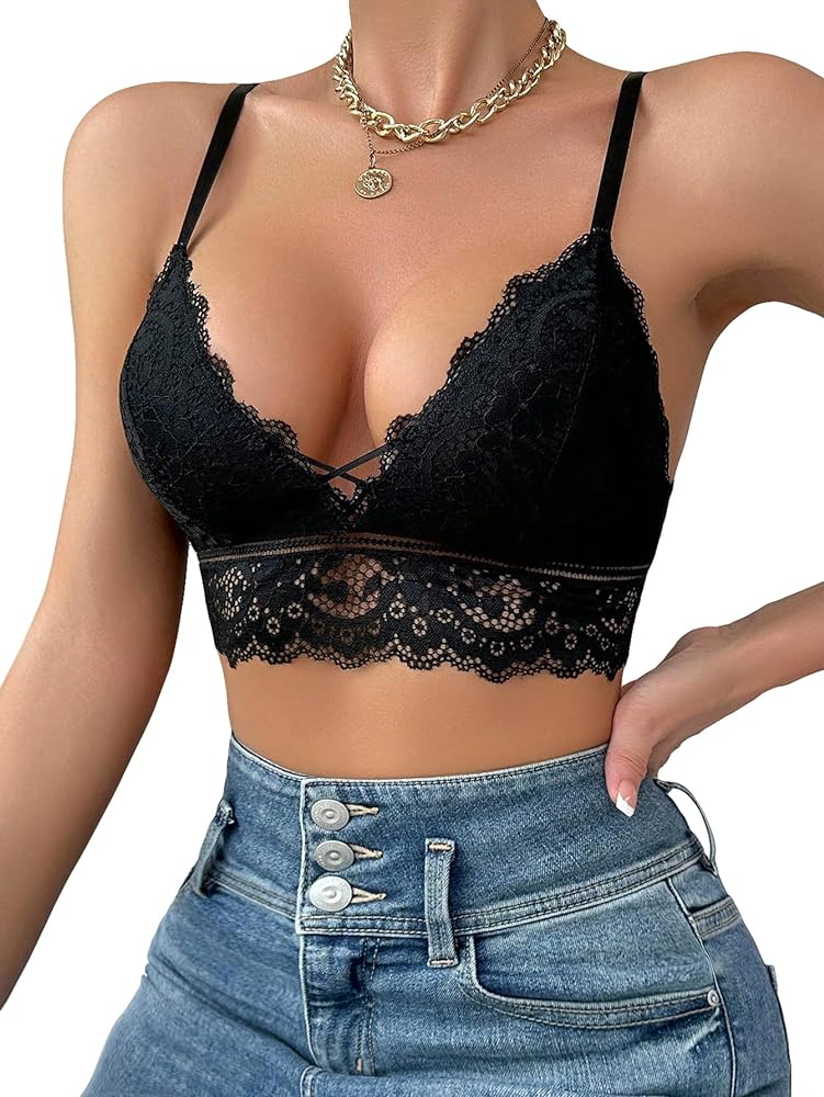 SOLY HUX Bras for Women Sexy Lace Scalloped Trim Bra Wireless Comfort Everyday Bralette