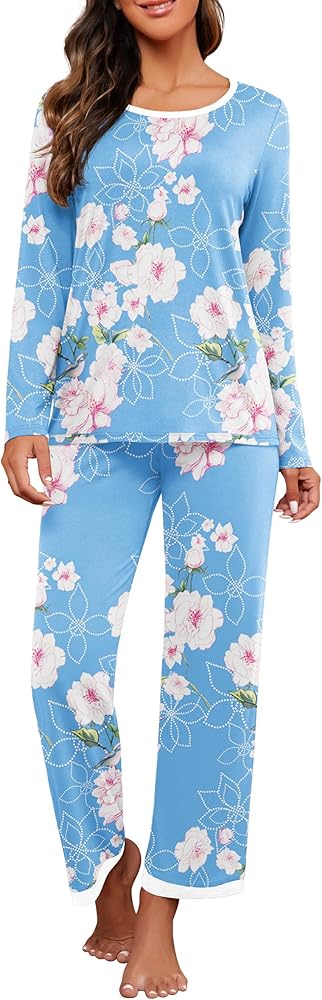 PrinStory 2024 Women's Pajama Set Long Sleeve Sleepwear Ladies Soft Pjs Lounge Set