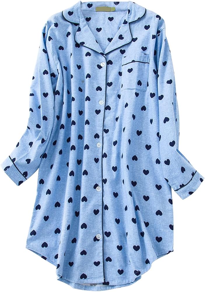 Women's Flannel Cotton Nightgown Button Down Nightshirt Long Sleeve Sleep Shirt Dress Sleepwear Pajama Top