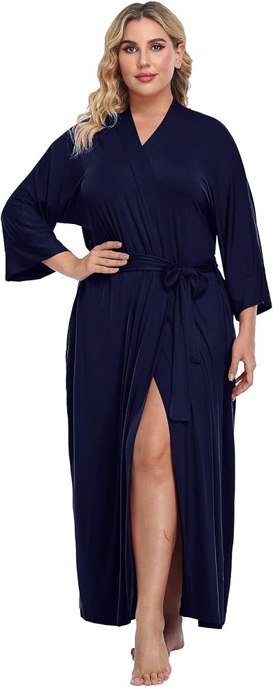 Crystal Dew Women's Plus Size Long Robes Lightweight Kimonos Soft Maternity Robes Knit Loungewear Sleepwear