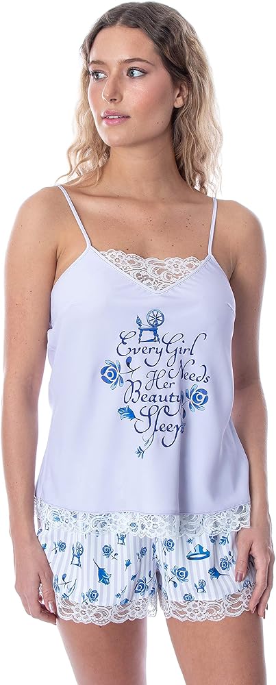 Disney Princess Women's Sleeping Beauty Lace Trim Cami and Shorts Sleepwear Pajama Set