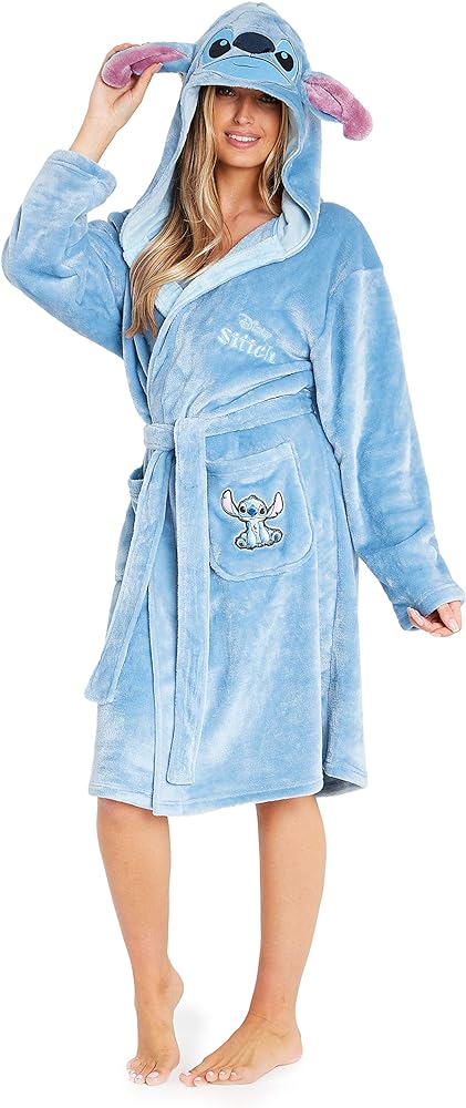 Disney Robes for Women, Lilo and Stitch Bath Robes, Fleece Bathrobe with Hood, Soft Polyester