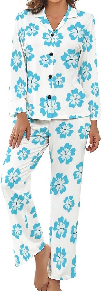 Women's V Neck Pajama Set 2-Piece Sleepwear Loungewear with Button Down Long Sleeve Soft PJ Set