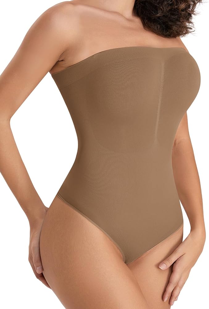 FUT Women's Strapless Shapewear Bodysuit Sculpting Body Shaper Tummy Control Thong Bodysuits