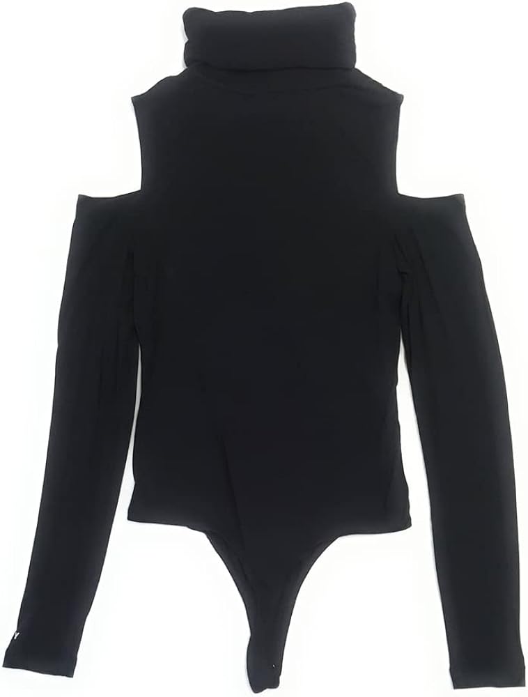 DKNY Turtle Neck One Piece Long Sleeve Body Suit, Black, X-Small