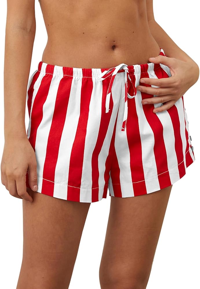 Women Striped Print Boxer Shorts Drawstring Low Rise Lounge Pajama Shorts Wide Leg Summer pj Shorts Sleepwear