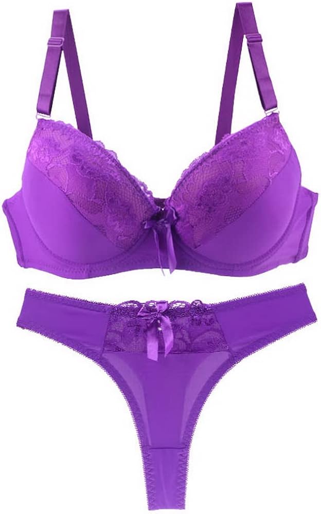 Women's Push Up Bra and Panty Sets Lace Lingerie 2 Piece Bra and Thong Set Underwire Bra