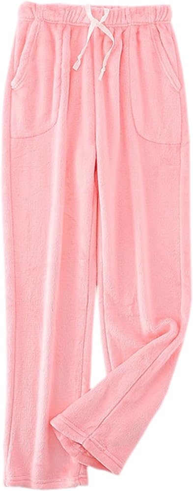 Cromoncent Women's Plush Pajama Pants with Drawstring Fuzzy Flannel Pj Lounge Bottoms Sleepwear