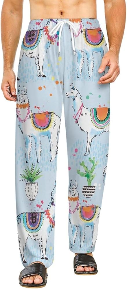 Llama Cactus Lounge Pajama Pants Comfy Sleepwear Bottoms Print Sleep Pants for Men Women