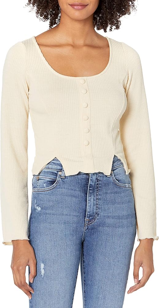 KENDALL + KYLIE Women's Lettuce Hem Knit Top