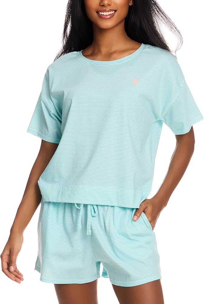 U.S. Polo Assn. Summer Pajamas for Women 2 Piece, Knit PJ Sets for Women Shorts with Pockets, Women's Sleepwear