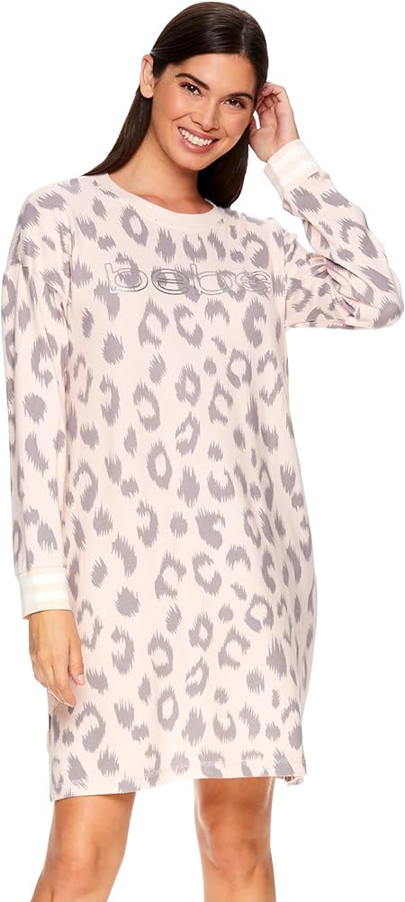 bebe Womens Long Sleeve Nightgown Lounge Pajama Dorm Sleep Shirt