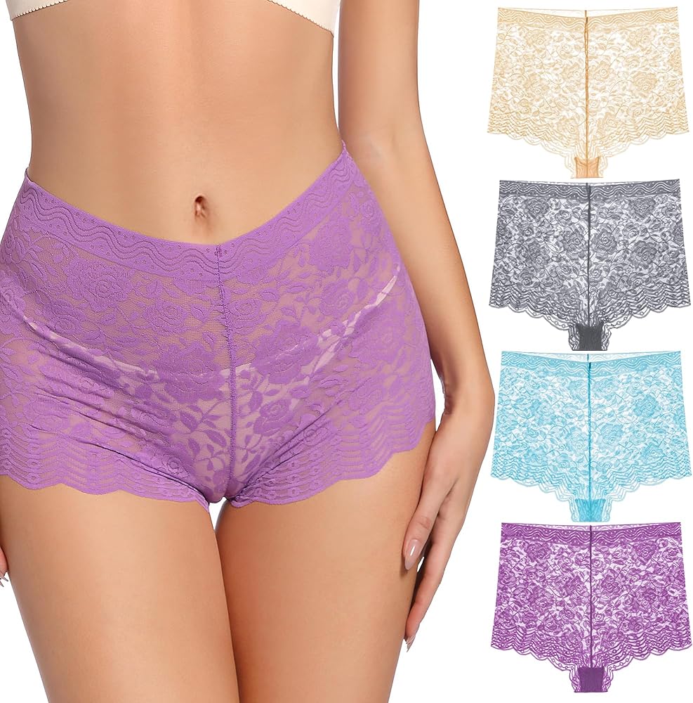 Womens Underwear Boyshorts，Lace Feminine Retro-Inspired High-Waist Shaping Plus Size Boy Short