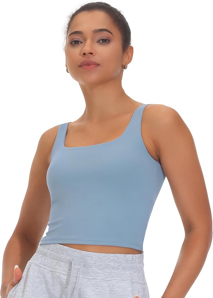 THE GYM PEOPLE Women's Square Neck Longline Sports Bra Workout Removable Padded Yoga Crop Tank Tops