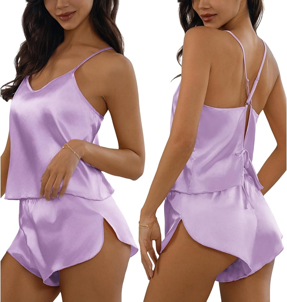 CUPSHE Silk Lingerie for Women Sexy Sleepwear 2 Piece Satin Pajama Shorts Set Sexy PJ Set